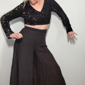 Chic Black Sequin Crop Top